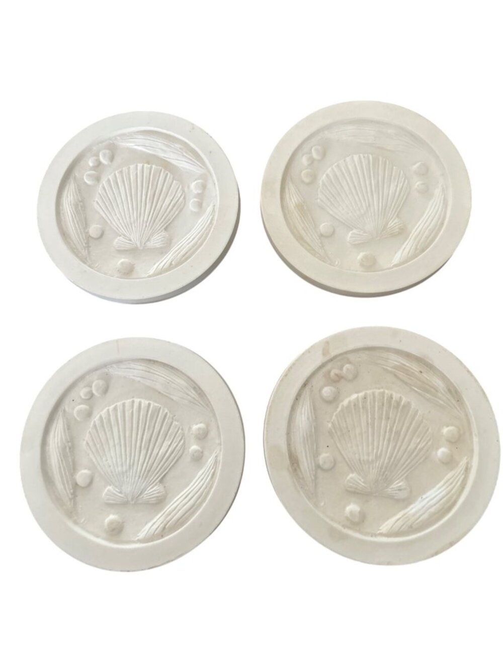 Vtg Terra Coasters Absorbent Stone Coaster Set Of 4 Shell Design Cork Backing